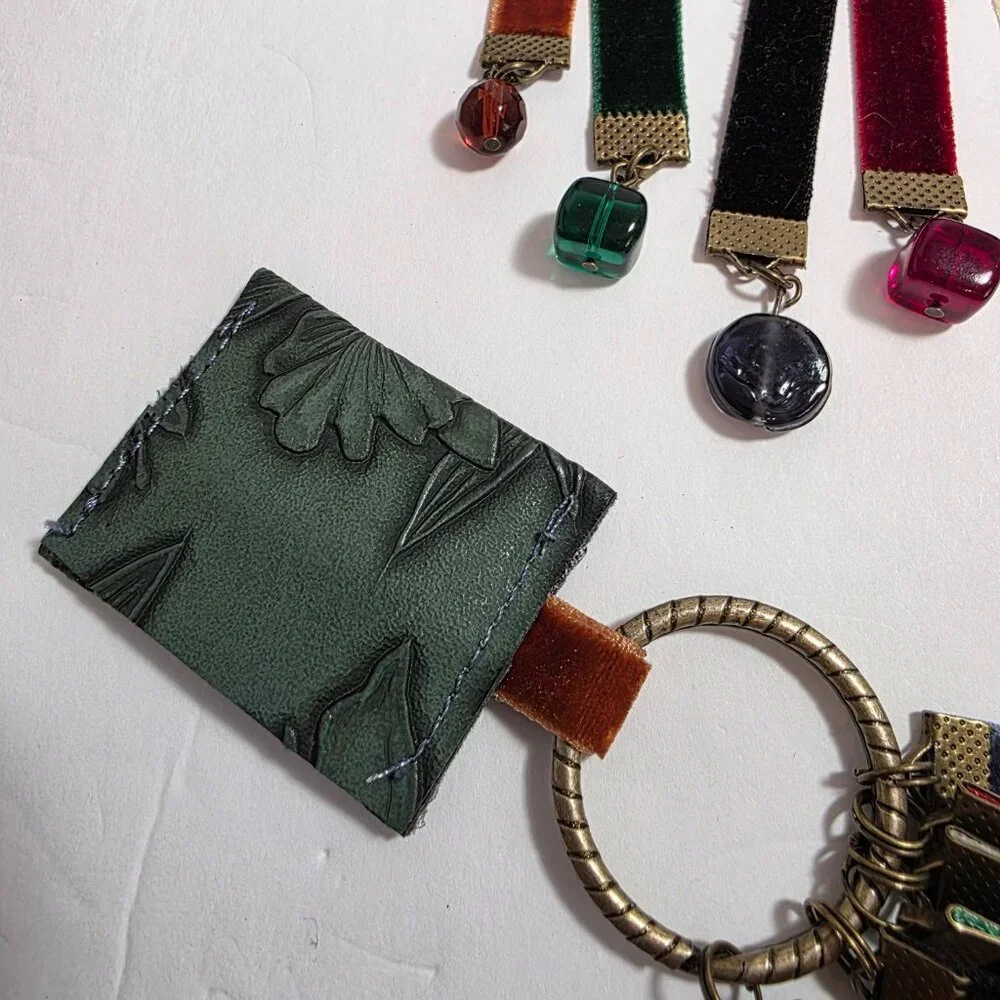Handmade Velvet Bible Bookmark with Glass Beads & Embossed Leather Tab